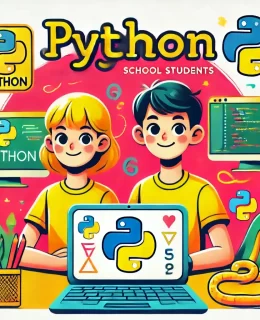 DALL·E 2025-01-31 12.09.23 - A vibrant and engaging thumbnail for a Python course for school students. The image should feature a schoolboy and schoolgirl, both in grade 6, wearin