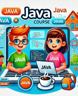 DALL·E 2025-01-31 12.24.38 - A vibrant and engaging thumbnail for a Java course for school students. The image should feature a schoolboy and schoolgirl, both in grade 6, wearing